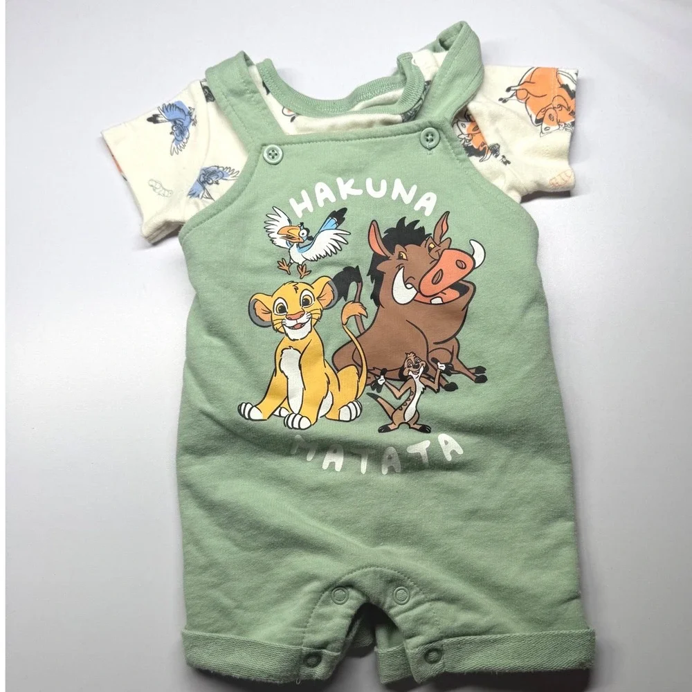Disney Lion King Hakuna Matata Baby Overalls and Bodysuit Set Green 6-9 Months